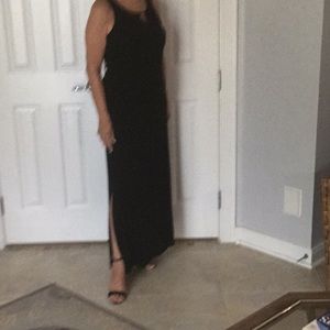 Full length black rayon and spandex..